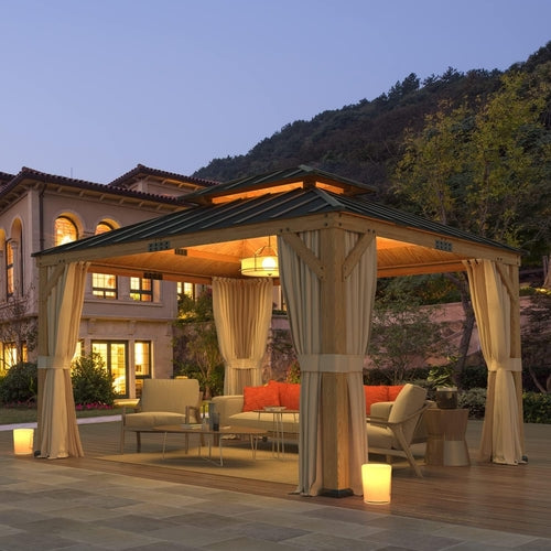 11x13 Spruce Wood Double Roof Gazebo – Stylish Outdoor Retreat