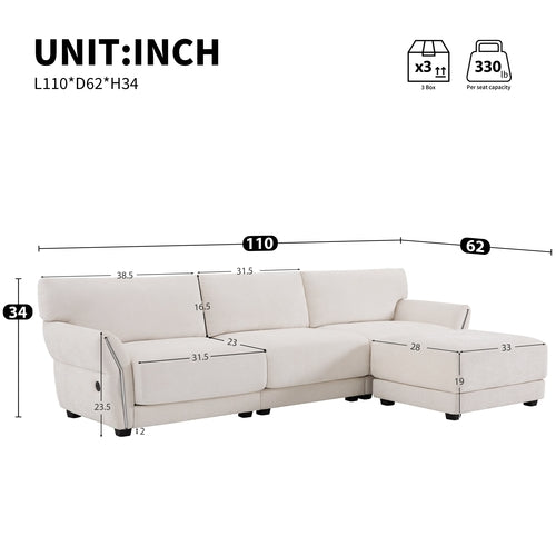 110" Modular L-Shaped Chenille Sectional Sofa with Extra-Wide Cushions